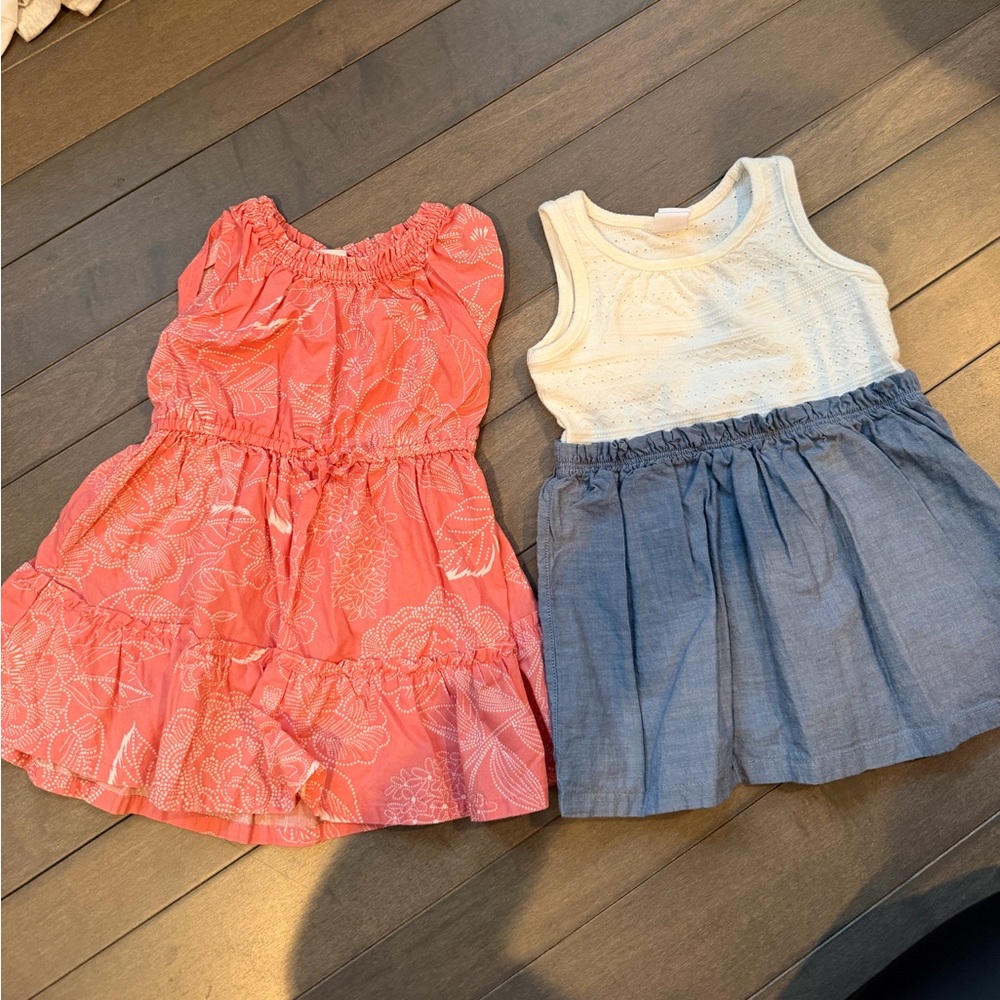 GAP Kids Coral Floral and Blue Chambray Dresses